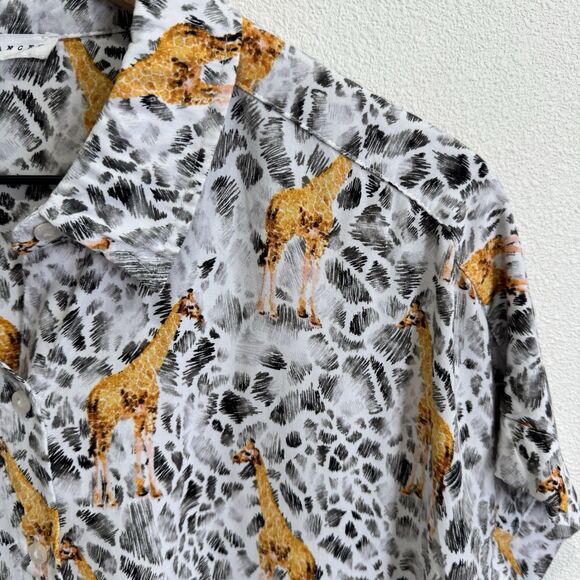 Jane & Delancey Top Womens XL Safari Giraffe‎ Button Up Beachy Tropical Travel - Picture 6 of 14